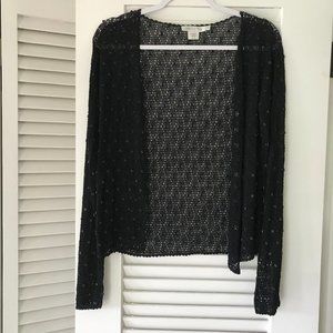 black silk open-knit crocheted cardigan